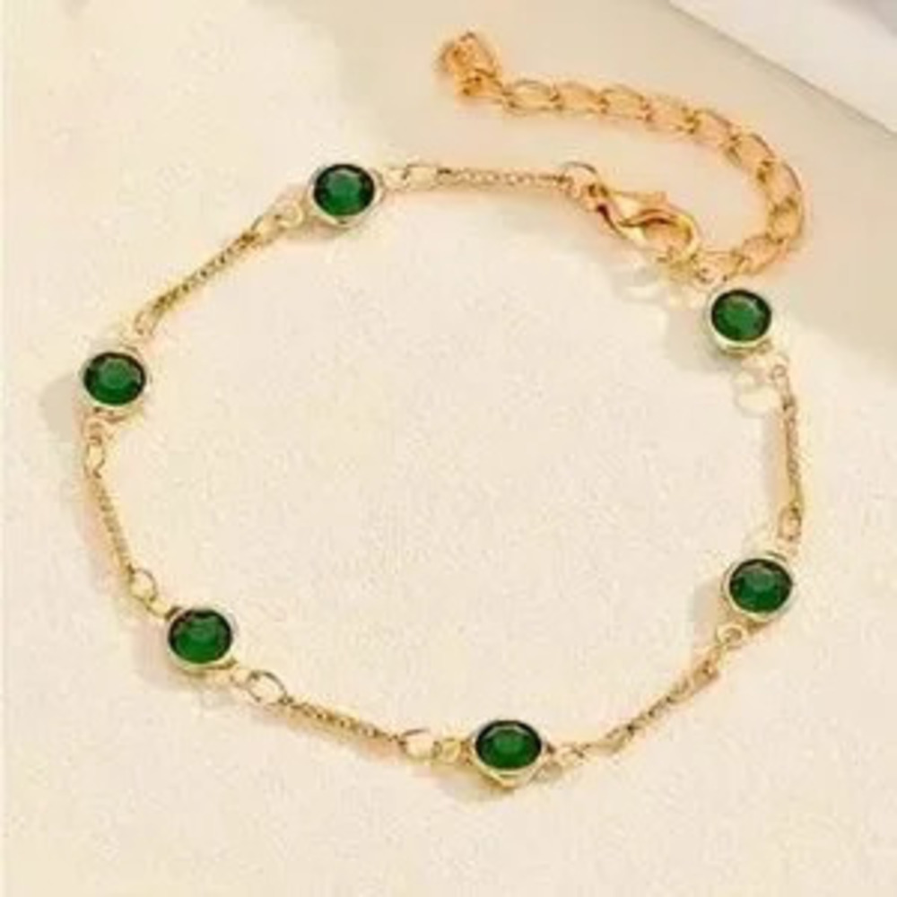 Gorgeous 14K Gold Plated Bracelet with Emerald Green Stones